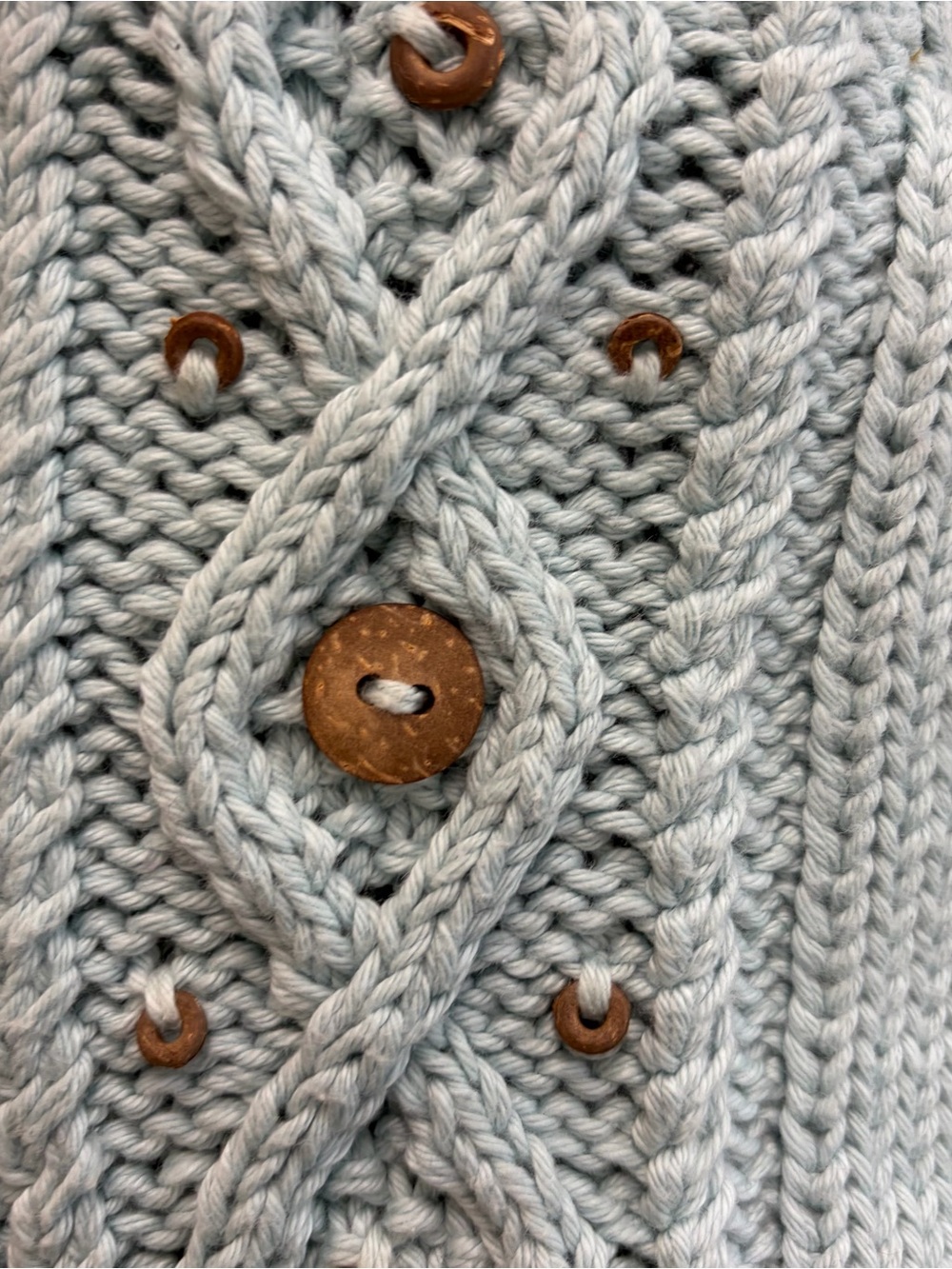 Pure Handknit Seafoam Cotton Chunky Cable Knit Sweater M/L Fisherman Core Boho - Picture 4 of 9